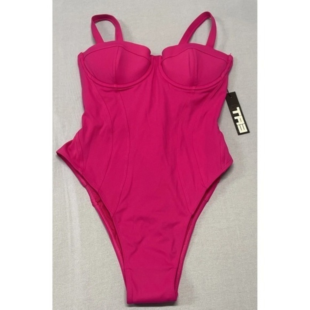 NWT TA3 Hi Cut Pushy Pink Underwire Corset Swimsuit Women's XL Short A Cup